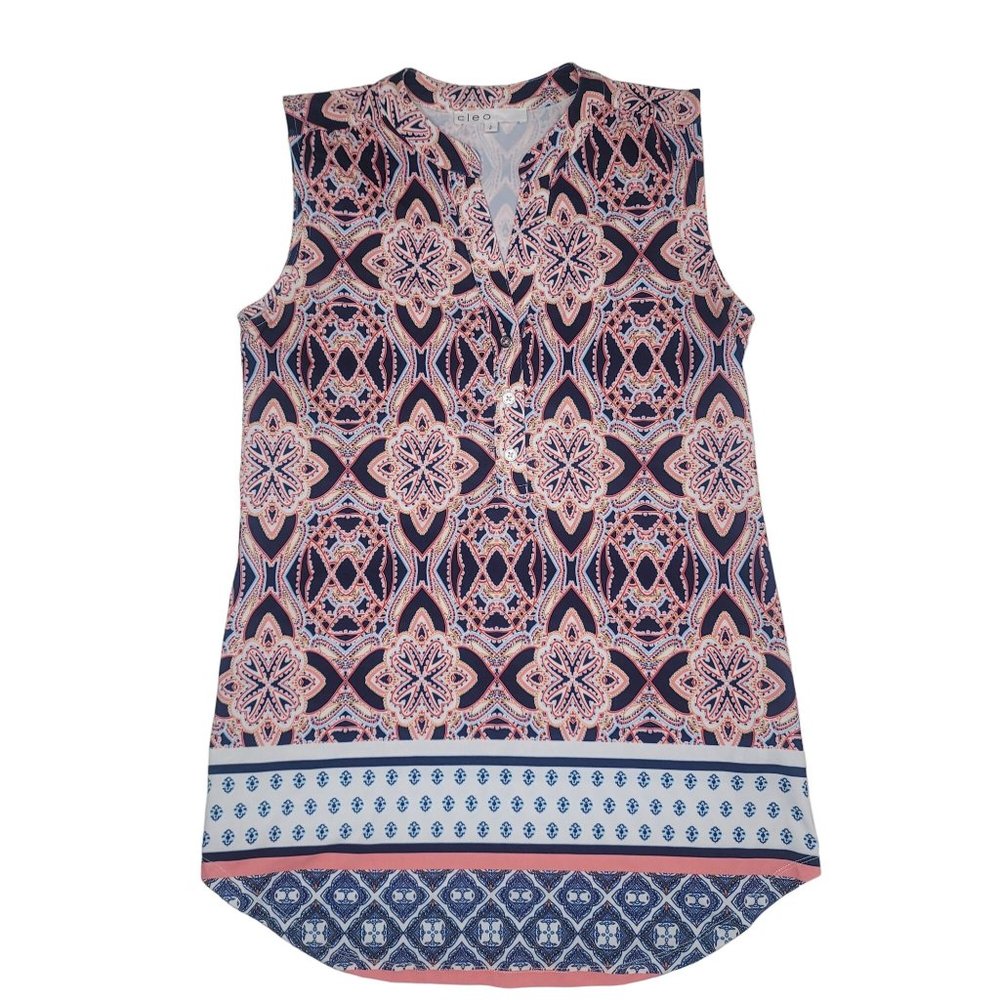 Cleo v neck boho geometric pattern sleeveless top size small